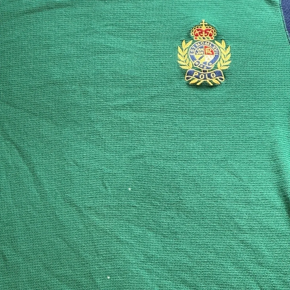 Polo Ralph Lauren Crest Embroidered Waffle Long Sleeve Tee Green/Blue Mens Large